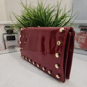 Zac Posen Purse Z Spoke New York Red Patent Leather Gold Studded Clutch Bag
